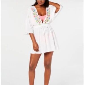 Miken White Floral Embroidered Swim Cover-Up
